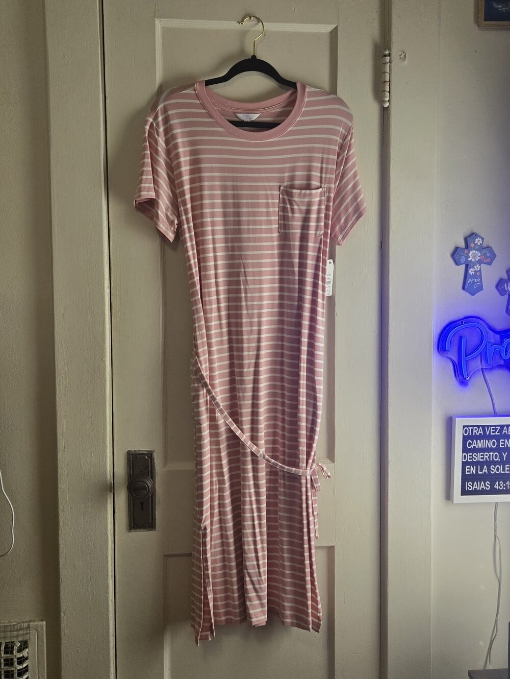 Time and Tru Pink and White Striped Short-Sleeve Dress with Pocket